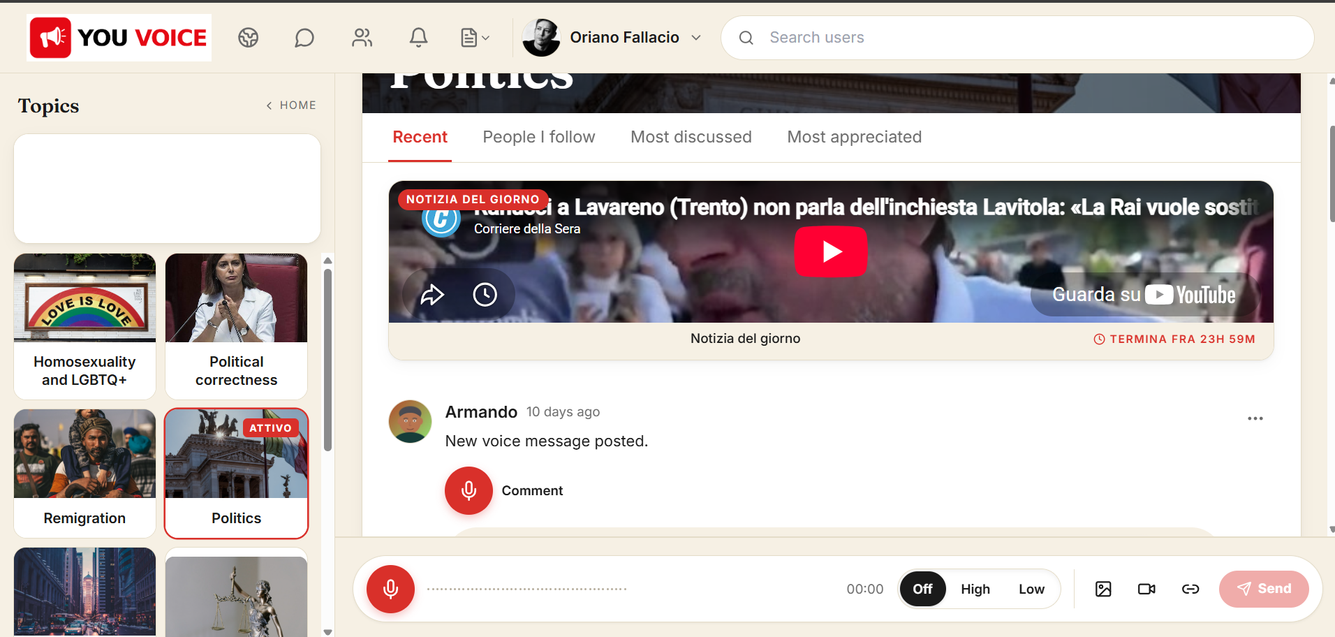 La Notizia del giorno all'interno di You Voice