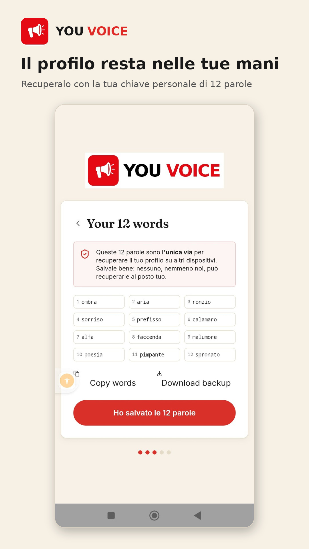 Le 12 parole personali per recuperare il profilo You Voice